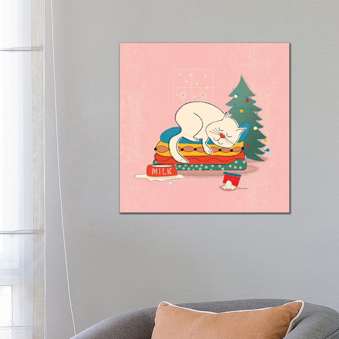 Sleeping Chritmas Cat von Show Me Mars - Gallery-Wrapped Canvas Giclée on Canvas