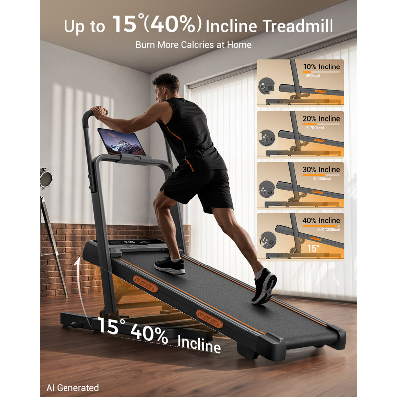 UMAY Quiet Motor Walking Pad Treadmill, 40% Incline, 3.0 HP, 159 kg Max User Weight, Tablet Holder
