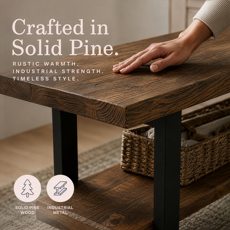 Rundell 48" Entryway Bench with Storage Shelf, Natural, Natural