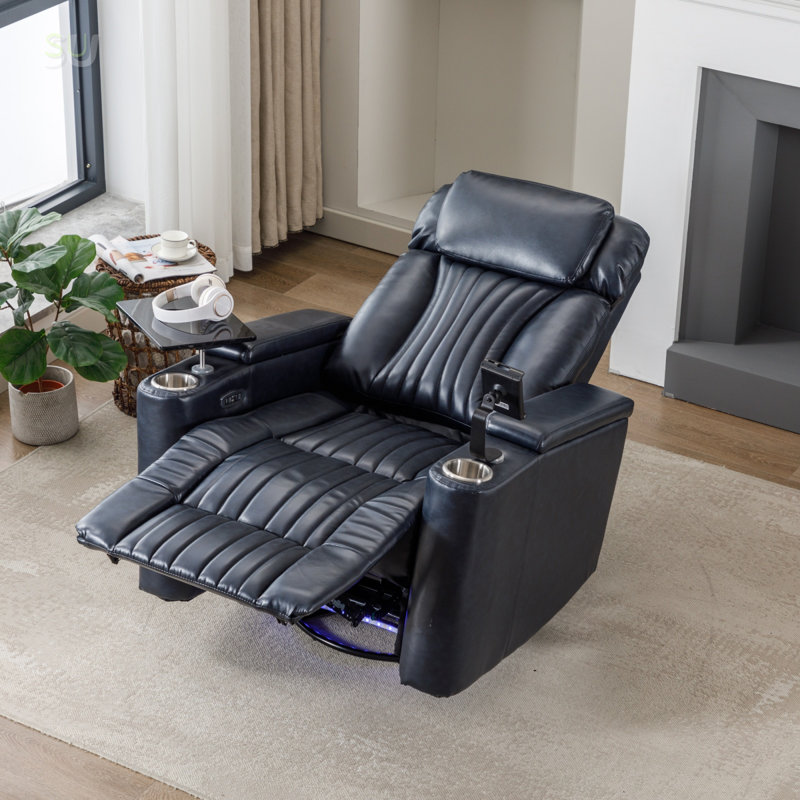 270° Power Swivel Recliner, Home Theater Seating With Hidden Arm Storage, LED Light Strip, Cup Holder, 360° Swivel Tray Table, And Cell Phone Holder, Soft Living Room Chair, Recliner