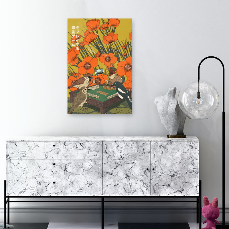 Oiseaux jouant au mahjong, 36" H x 24" W