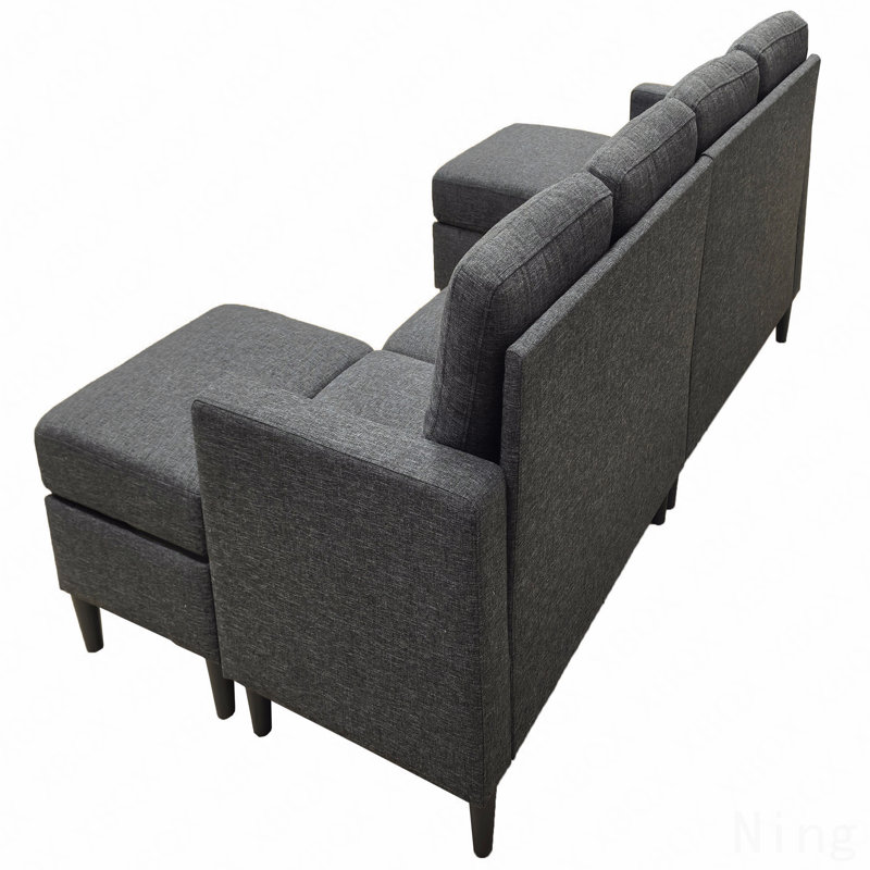 Linen Upholstered Modular Sectional With 2 Ottomans