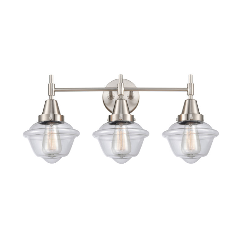 Éclairage pour meuble-lavabo à 3 lumières à intensité variable Gayle, Ampoule DEL rétro 4 watts, Transparent, Nickel satiné