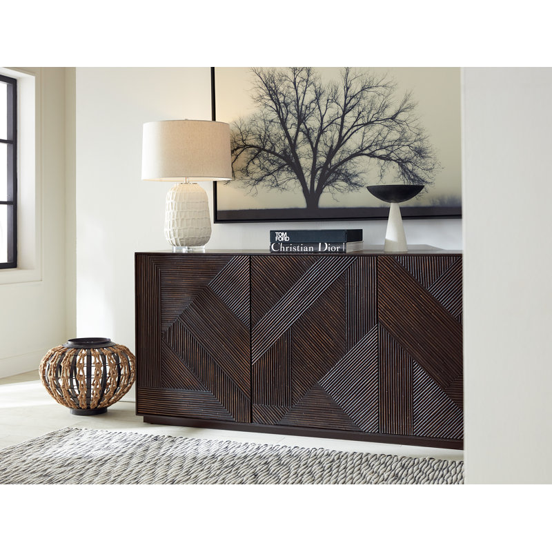 Black Sand 72'' Oak Veneer Media Console with Cabinet