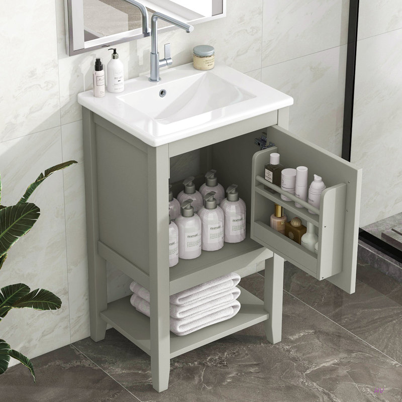 Meuble-lavabo de 20 po avec lavabo, armoire de salle de bain avec porte à fermeture douce, support de rangement et tablette ouverte