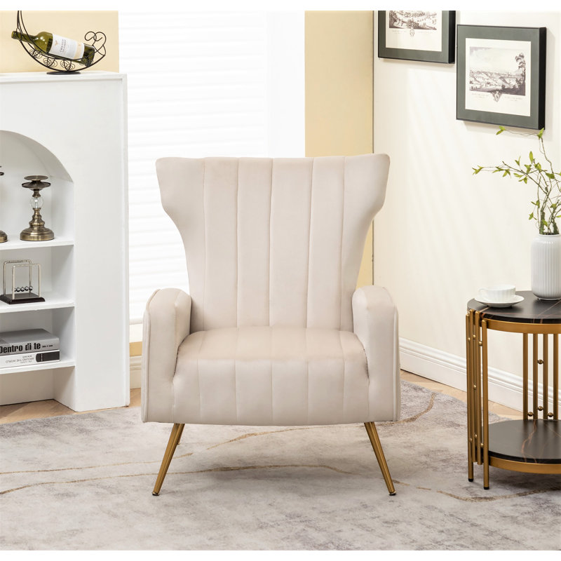 Ceijay Velvet Armchair, Beige Velvet