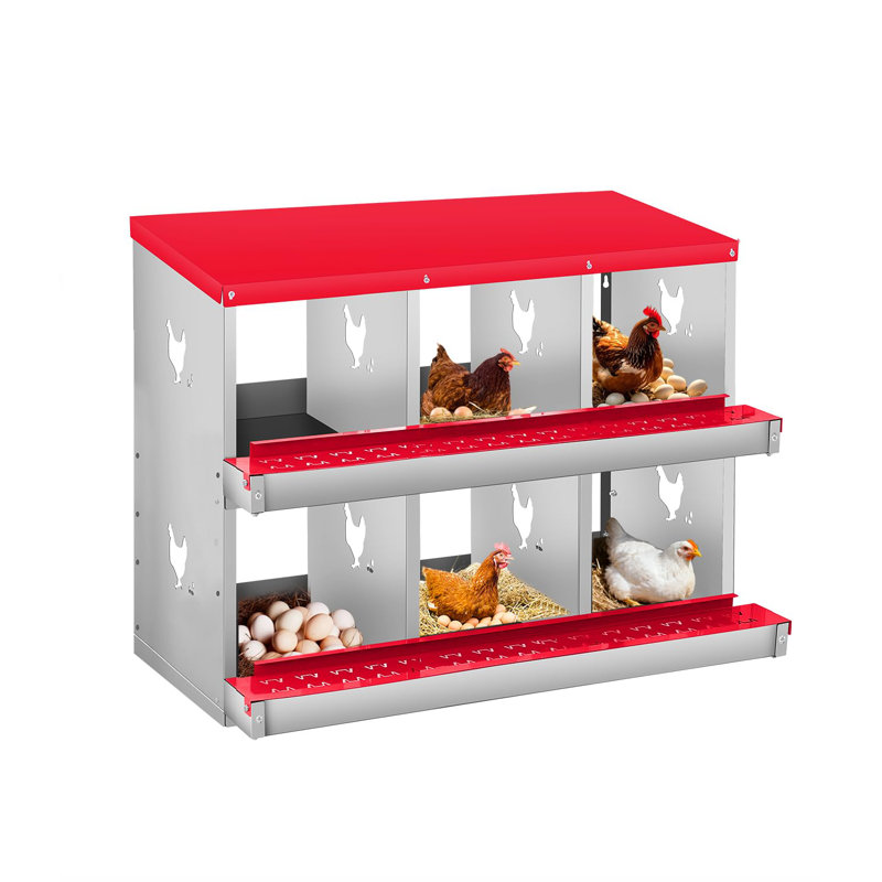 Boîte de nidification en métal à 6 compartiments de 33 pouces avec boîtes de nidification murales pour poules pondeuses, 33 boîtes Easy Nest