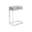 Table de bout en C avec tiroir de rangement, stratifié gris et métal chromé, table d'appoint moderne pour le salon ou la chambre à coucher | Idée de cadeau