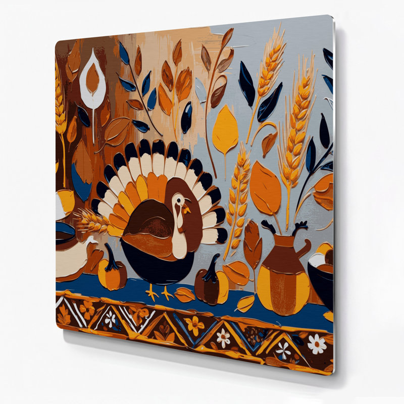 Art mural en métal brun de l'Action de grâce de style scandinave brun, 16" H x 16" W