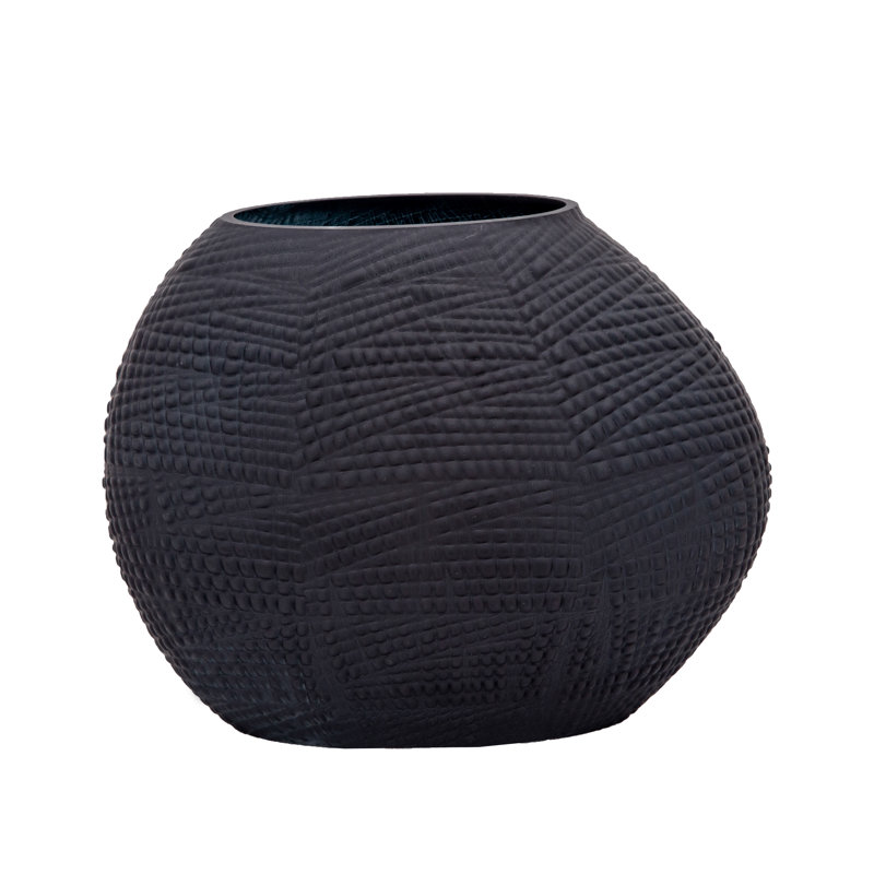 Handmade Glass Table Vase, 8" H x 10" W x 5" D, Black