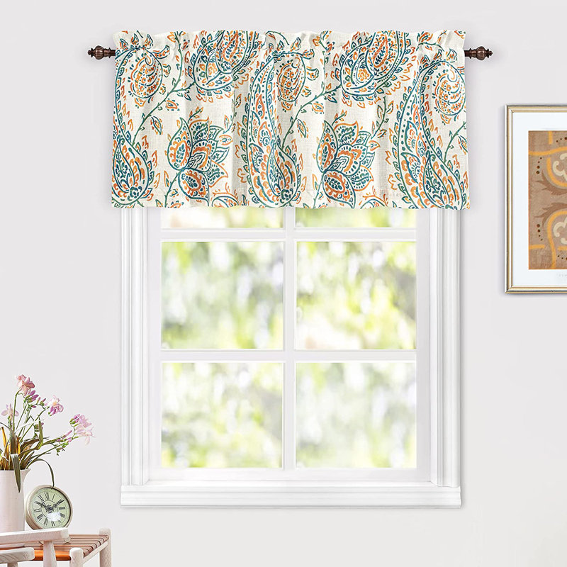 Jacob Orange Sage Linen Blend Floral Paisley Valance