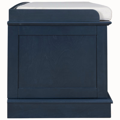 Banc de rangement antique bleu marine avec 4 portes, tablettes réglables et coussin amovible pour le vestibule et le salon