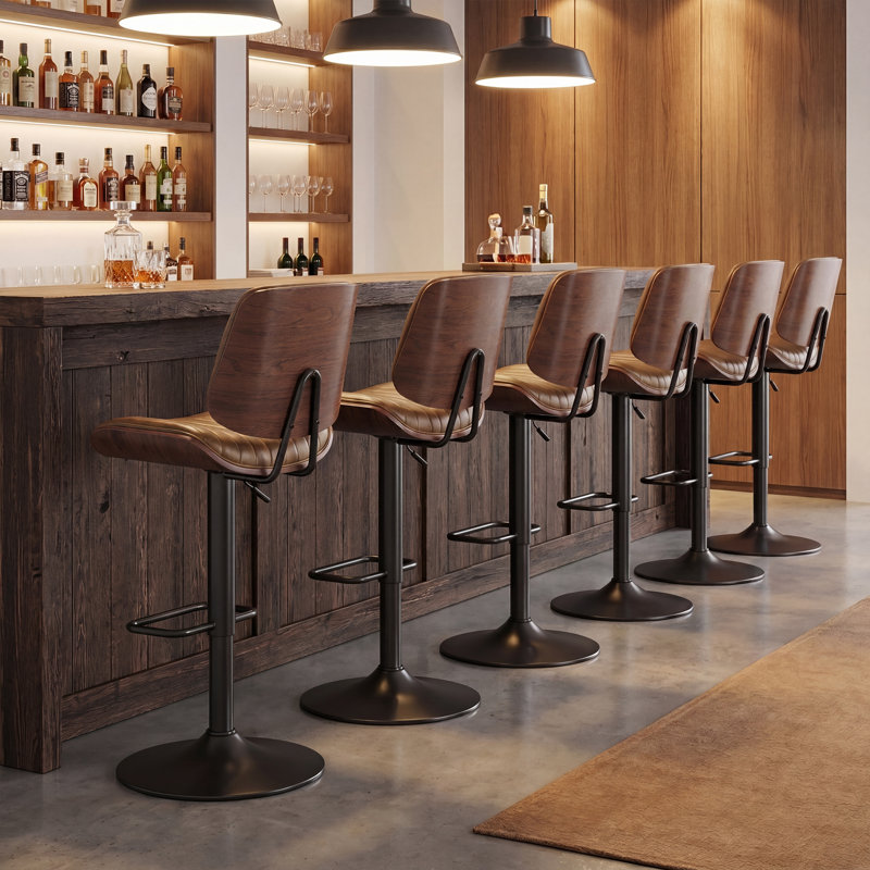 Tabourets de bar modernes pivotants de 26 po de hauteur, tabourets de comptoir à hauteur réglable avec bois cintré, tabourets de bar rembourrés en similicuir avec repose-pieds pour bar, cuisine et salle à manger