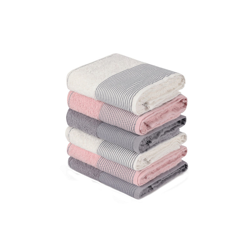 Ensemble de serviettes 6 pièces, Rose / gris / blanc