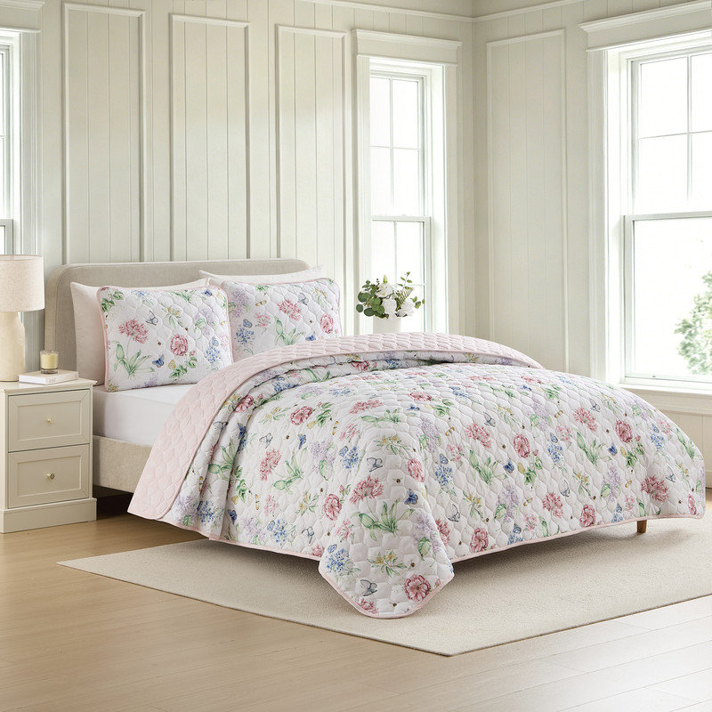 Lenox Classic Butterfly Meadow 2-Piece Quilt Set, Pink, Twin/Twin XL, Full/Queen, Pink