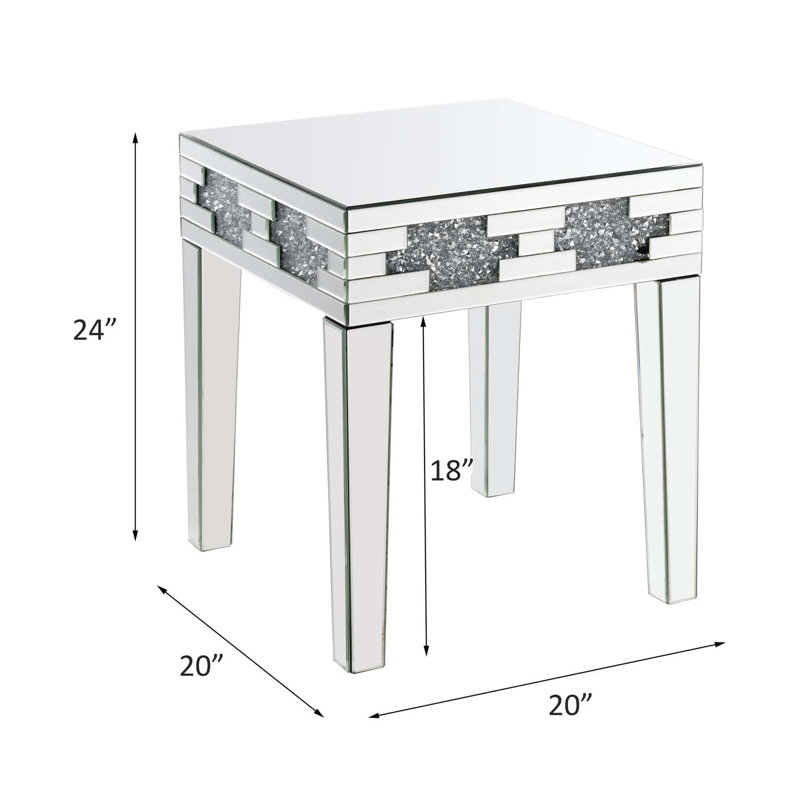 Table de bout Noralie, miroir et faux diamants
