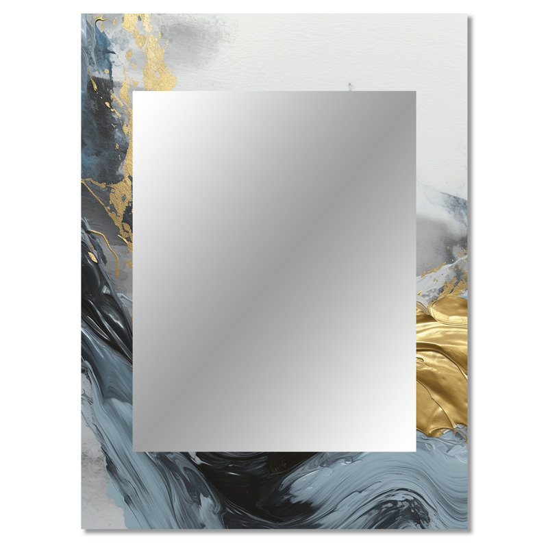 Grey And Gold Contemplative Abstraction - Marble Large Wall Mirror, Gray Decorative Mirror, Printed Metal Art, 40" x 30"