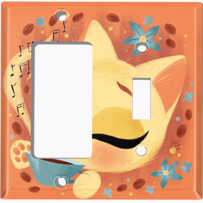 Coffee Bean Cat Lover Flower Orange Patterned 2 - Gang Standard Combination Wall Plate