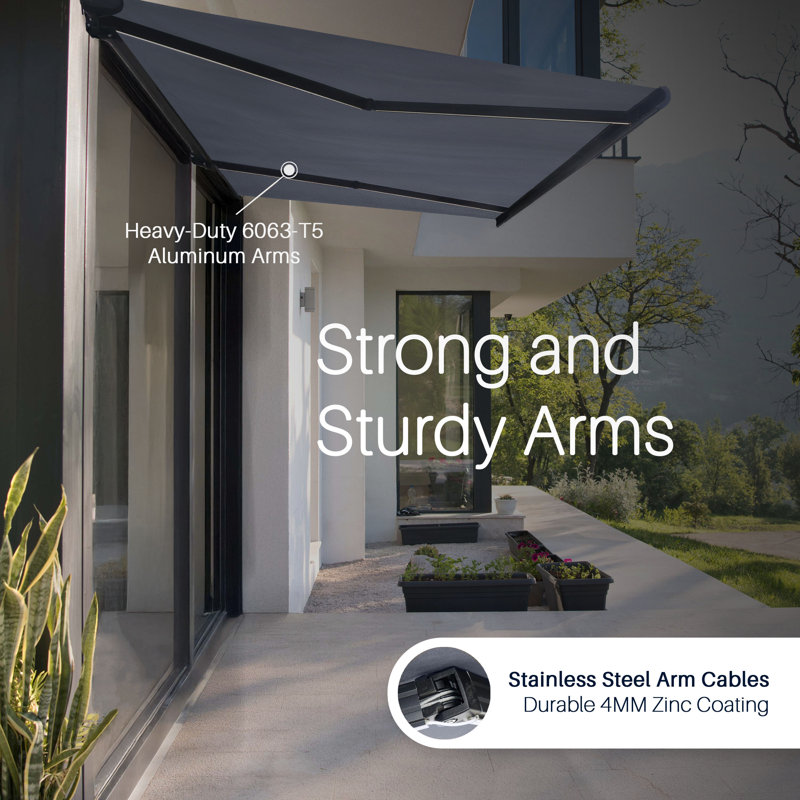 Italian Series Full Cassette Motorized Patio Awning With App + Remote, 14' W x 10' D, Gray