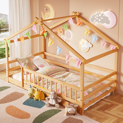 Twin House Bed, Montessori Floor Bed For Kids, Wooden Montessori Beds