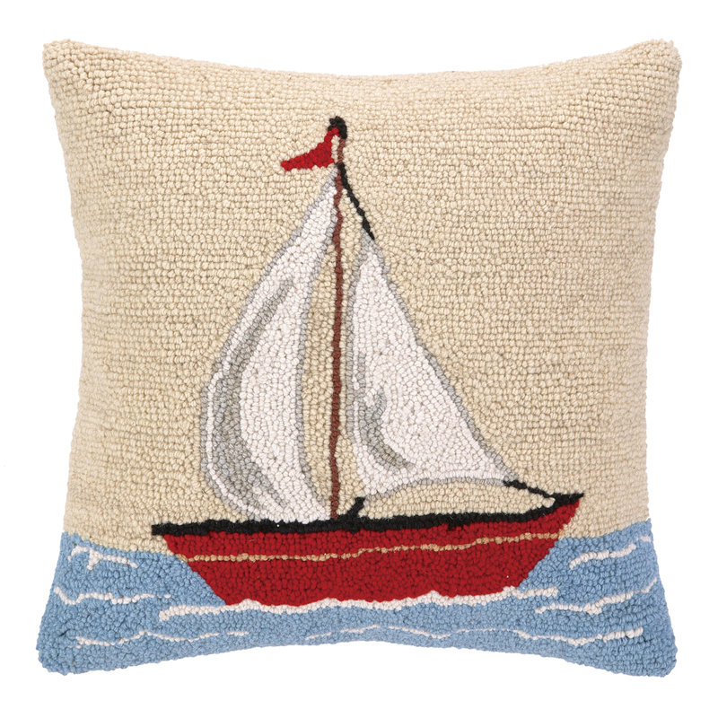 The Pillow Shoppe Sailboat Wool Hook Pillow for Lake or Beach House
