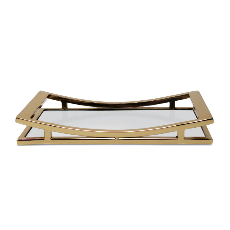 Plateau miroir rectangulaire, Doré, H 1,75 po x l 12 po x P 6,75 po