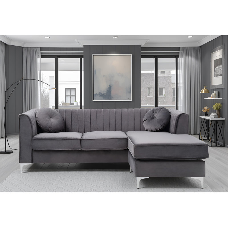 Canapé Tetouan, Microfibre grise / microsuède / velours gris