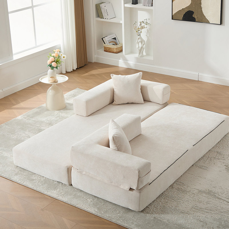 Canapé-lit pliant avec coussins Chenille, Beige