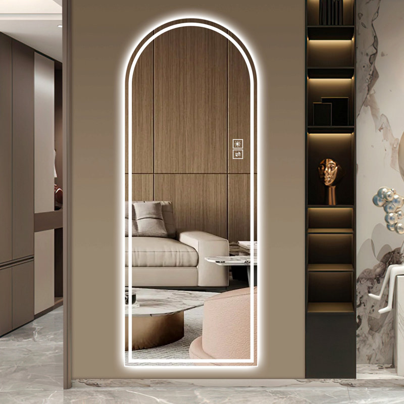 Miroir arqué illuminé pleine longueur 65 po x 21 po avec éclairage DEL à l'avant, miroir mural à intensité variable avec 3 températures de couleur, fonction de mémorisation et commande tactile pour la chambre à coucher, le placard et le vestibule