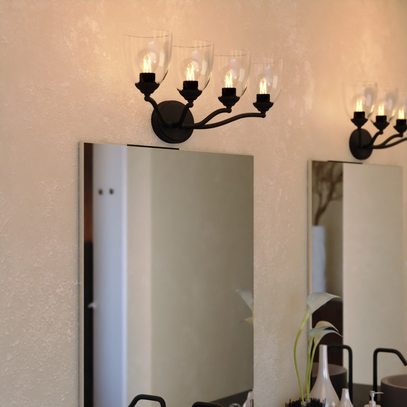 Koepp Traditional Bathroom Vanity Lighting Fixture, Bell Glass Shade, Dimmable, LED Compatible, Reversible Over The Mirror Mounted Steel Wall Sconce