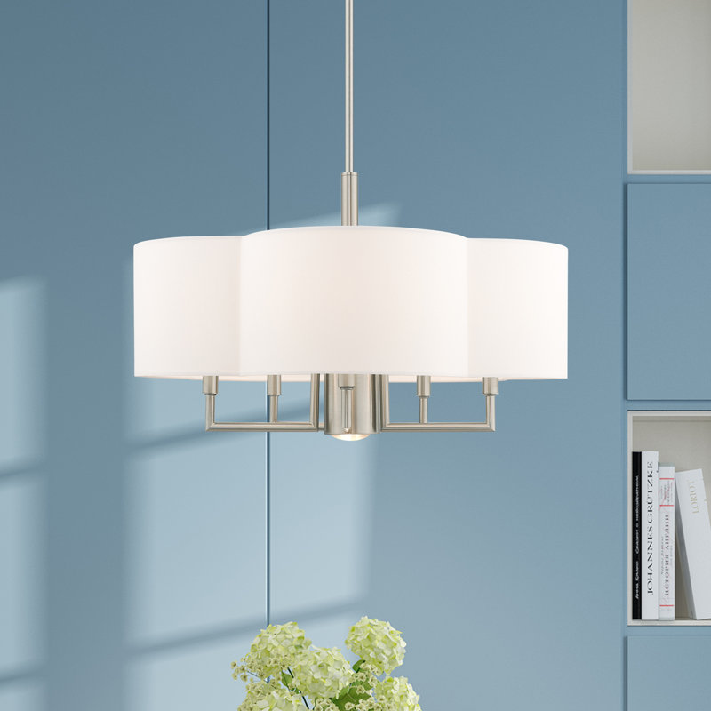 Lustre tambour 6 lumières à abat-jour Vino, Blanc cassé, 14.75"H x 24"W x 24"D