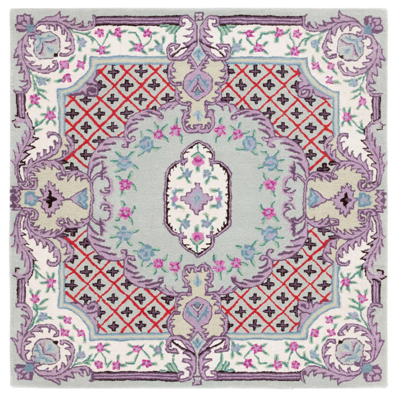Cordel Hand Tufted Wool Floral Rug, Square 5'
