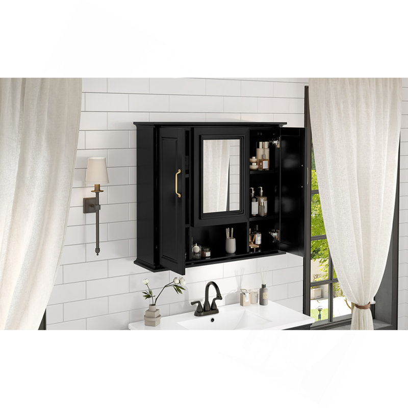 Armoire à pharmacie, armoire de rangement de salle de bain murale, armoire de salle de bain moderne avec miroir, armoire à miroir avec 3 portes (meuble-lavabo non inclus)
