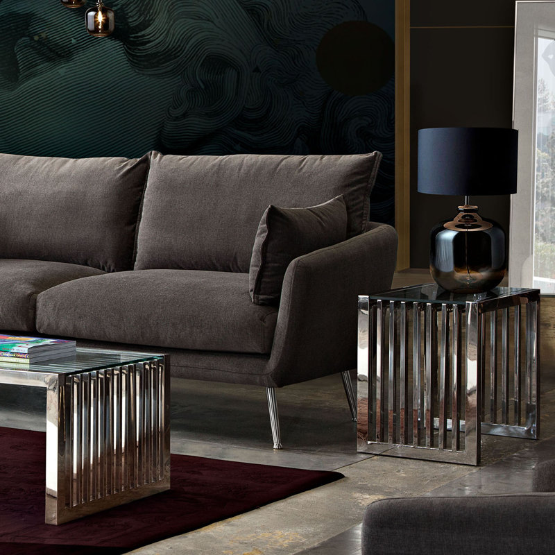 Soho Rectangular Stainless Steel End Table with Glass Top