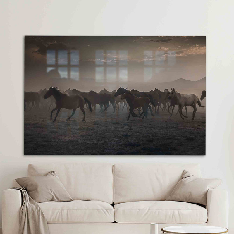 Superbe art mural en verre mettant en vedette des chevaux sauvages parfaits comme cadeau pour les amateurs de chevaux afin de rehausser leur décor