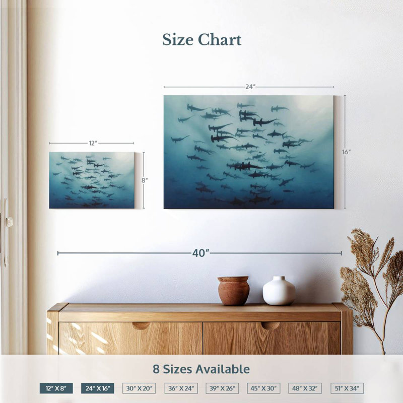 Frisson de requins marteaux, H 16 po x l 24 po