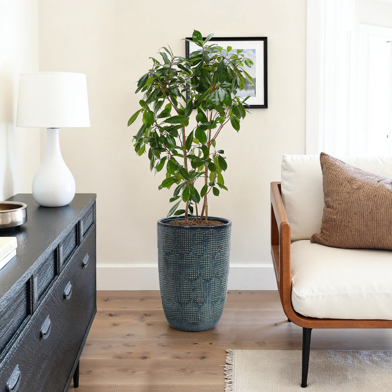 Pots en céramique de 17 po de hauteur pour plantes, pots de plantes modernes émaillés bleus avec trou de drainage