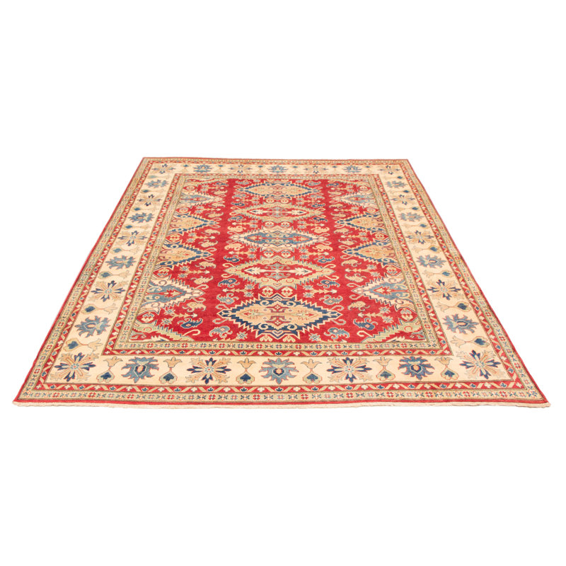 Tapis rouge en laine noué à la main de conception unique 8 pi 11 po x 11 pi 1 po New Age