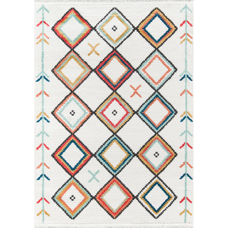 Tapis ivoire / rouge Addie, Rectangle 3 pi 3 po x 5 pi