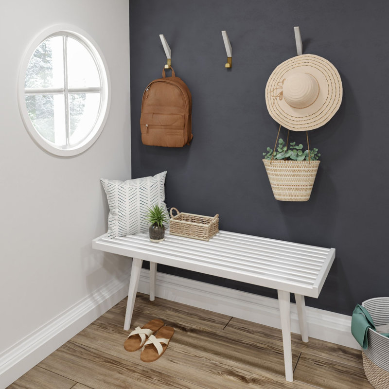 Levitus Wood Bench, White, 17.5" H x 41.25" W x 16.5" D