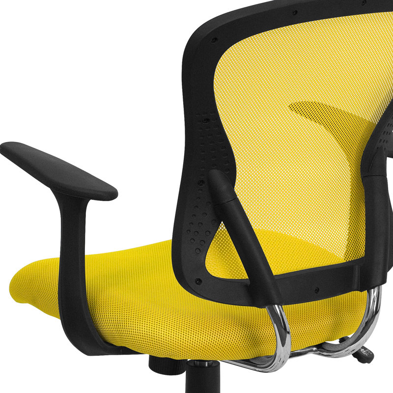 Mid-Back Mesh Swivel Task Office Chair with Chrome Base and Arms, Yellow