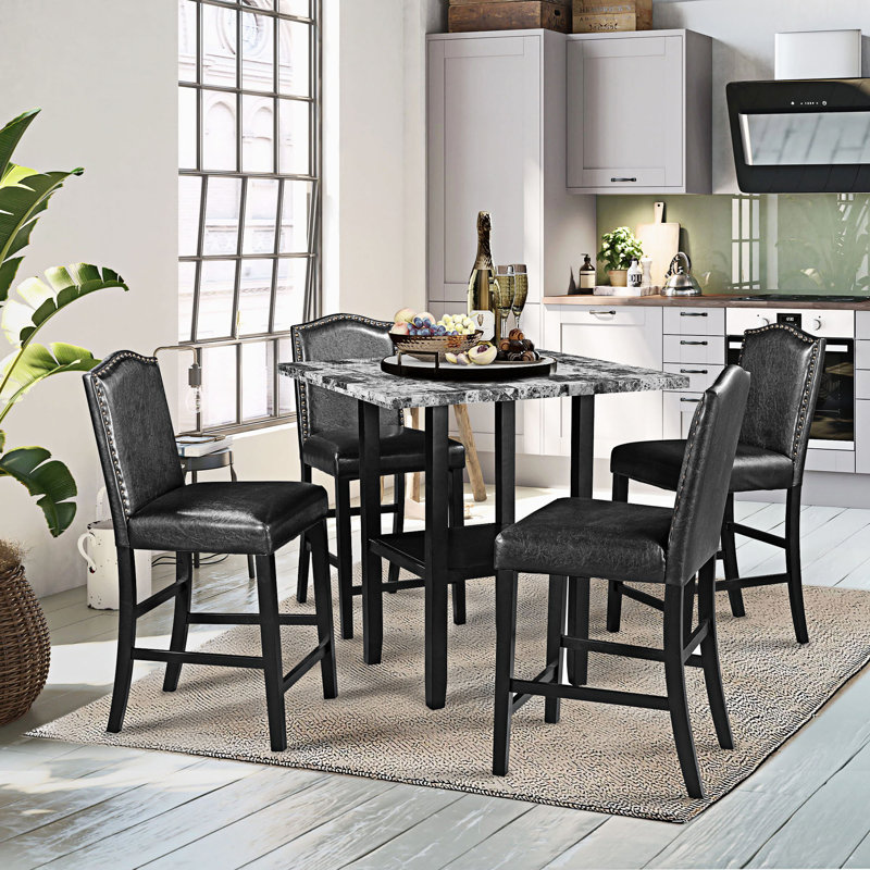 Reinolf 4 - Person Four Leg Dining Set, White/Black