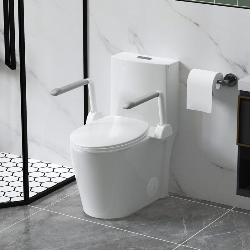 UPGRADED DESIGN Accoudoir, avec toilette monobloc Tornado à chasse d'eau 1,1 / 1,6 GPF, siphon S-trap 12 po, siège à fermeture en douceur, double chasse CARTE 1000 g, siège confortable ADA Hauteur 17 po, blanc brillant