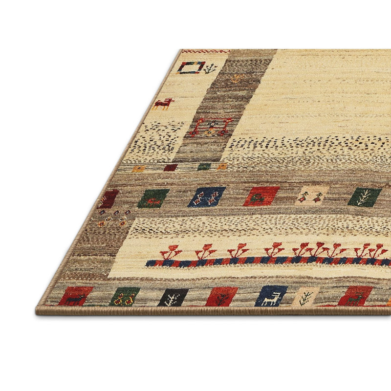 Beige contemporain/gris/rouge Tapis décoratif, Rectangle 5 pi x 7 pi