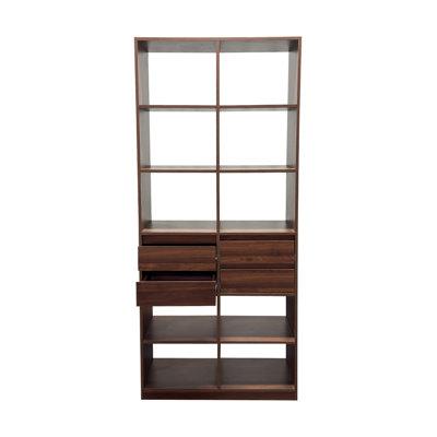 Open Cubby Bookcase with 4 Storage Drawers, Tall Freestanding Display Shelving Unit, Modern Storage Cabinet for Living Room, Bedroom & Office