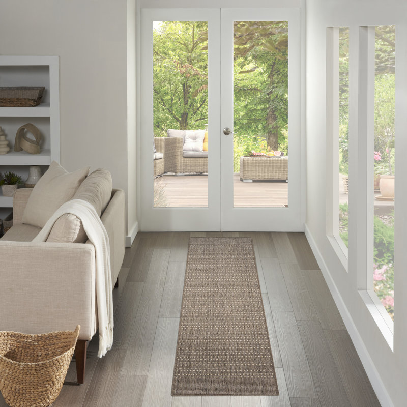 Tulum Striped Indoor/Outdoor Area Rug, Runner 2' x 6', Brown