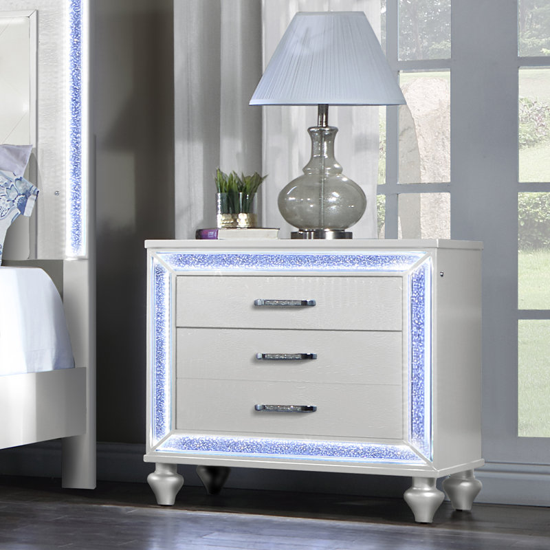 Table de chevet avec lumières DEL, Blanc