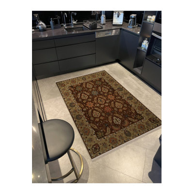 Machine Washable Fringed Traditional Brown Area Rug