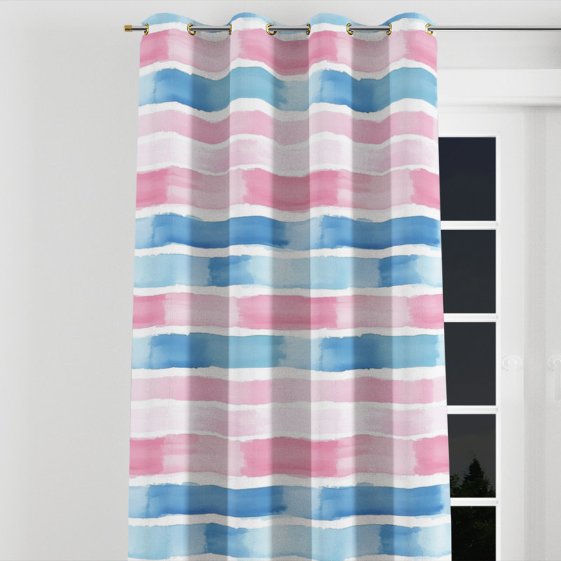 Rideaux à rayures pour chambre à coucher - Rideau à œillets doux rose et bleu moderne - 1 panneau, L 52 po x L 63 po