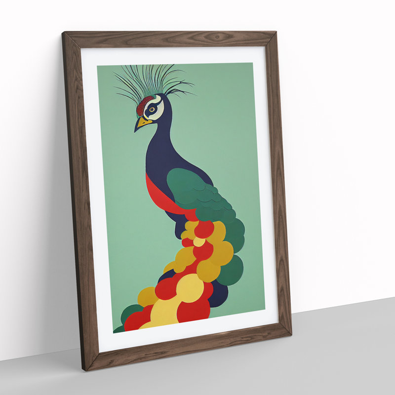 Peacock In Abstract No.7 - Single Picture Frame Print, 64cm H x 46cm W x 2cm D, Walnut Framed
